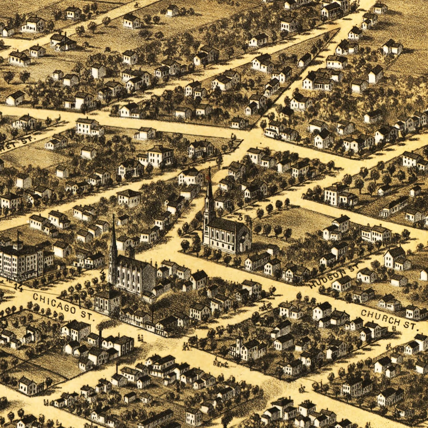Vintage Map of Coldwater, Michigan 1868