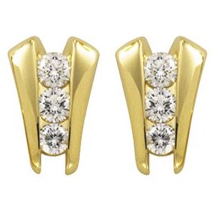 14K Yellow Gold 1 1/8 CTW Natural Diamond Three-Stone Earrings