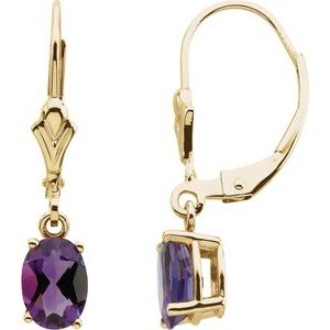 14K Yellow Gold Natural Amethyst Earrings