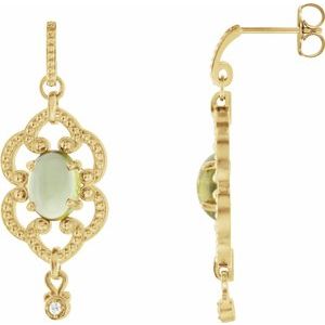 14K Yellow Gold Natural Peridot & .03 CTW Natural Diamond Earrings