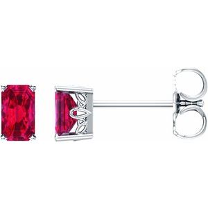 14K White Gold Lab-Grown Ruby Earrings