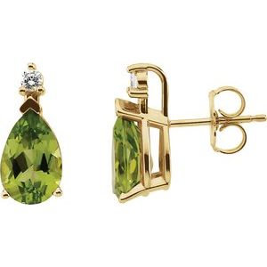 14K Yellow Gold Natural Peridot & .04 CTW Natural Diamond Earrings