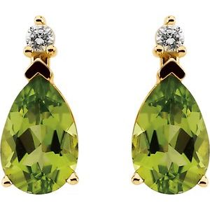 14K Yellow Gold Natural Peridot & .04 CTW Natural Diamond Earrings