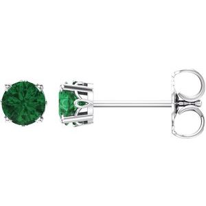 14K White Gold Lab-Grown Emerald Scroll Setting® Stud Earrings