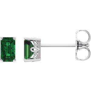 14K White Gold Lab-Grown Emerald Earrings