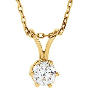 14K Yellow Gold 1/4 CT Natural Diamond Solitaire 18" Necklace