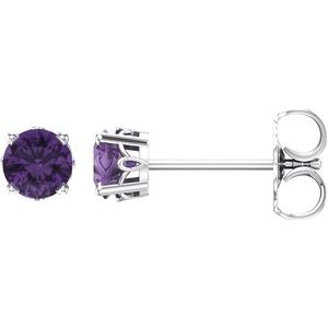 14K White Gold Natural Amethyst Scroll Setting® Stud Earrings