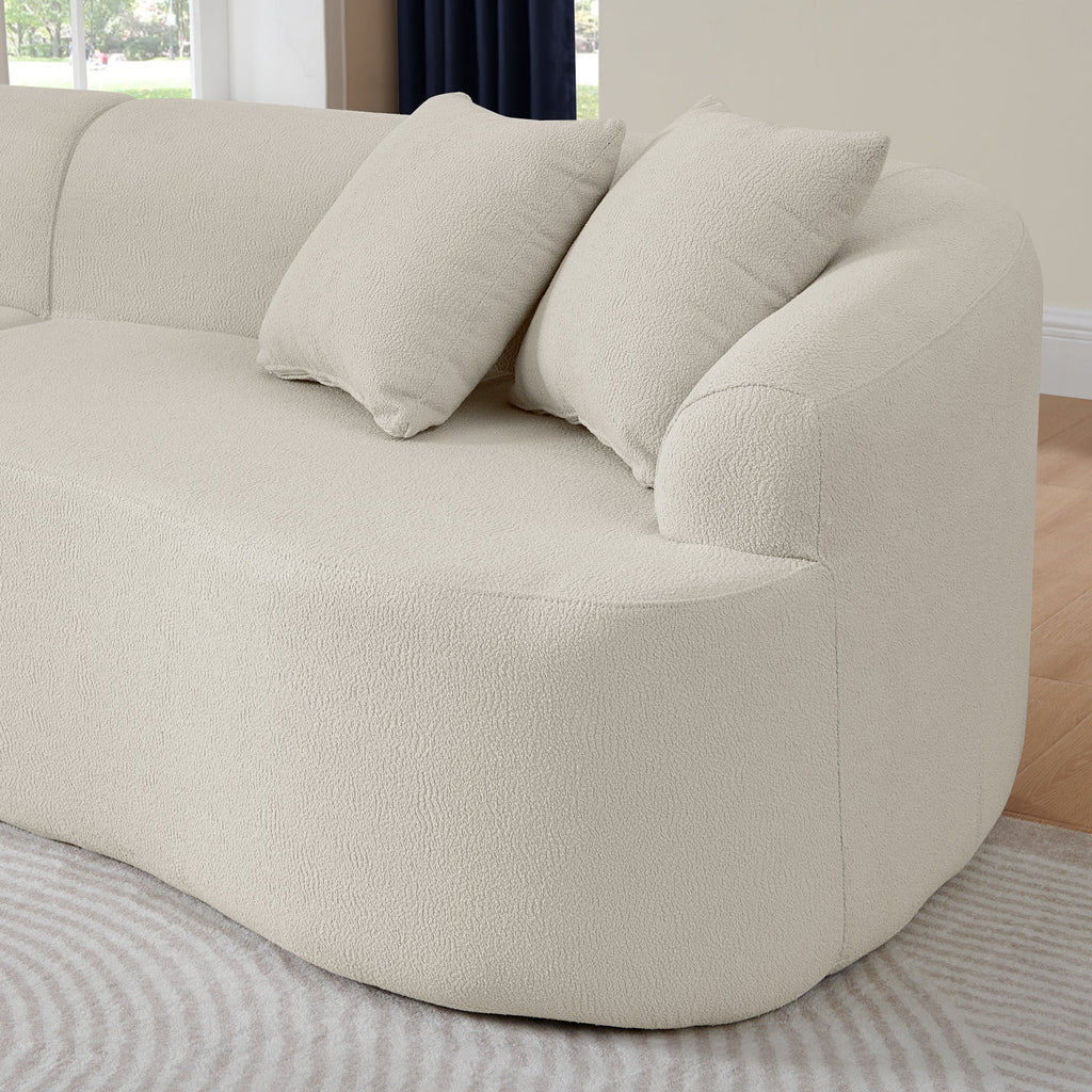 Curved Modular Sectional Sofa in Lamb's Wool Fabric, Modern Minimalist Style, Compressed (No Assembly Required), Comfy for Living Room & Bedroom - Beige