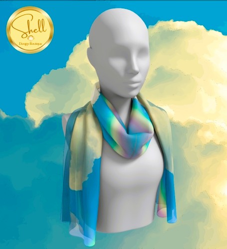 Rainbows and Clouds Blue Long Scarf