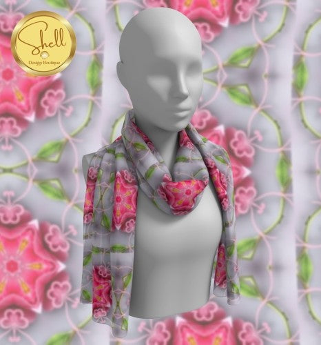 Pink and Grey Floral Design Long Scarf