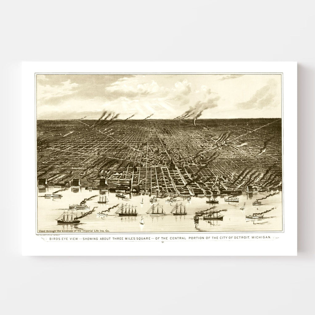 Vintage Map of Detroit, Michigan 1889