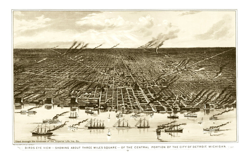 Vintage Map of Detroit, Michigan 1889