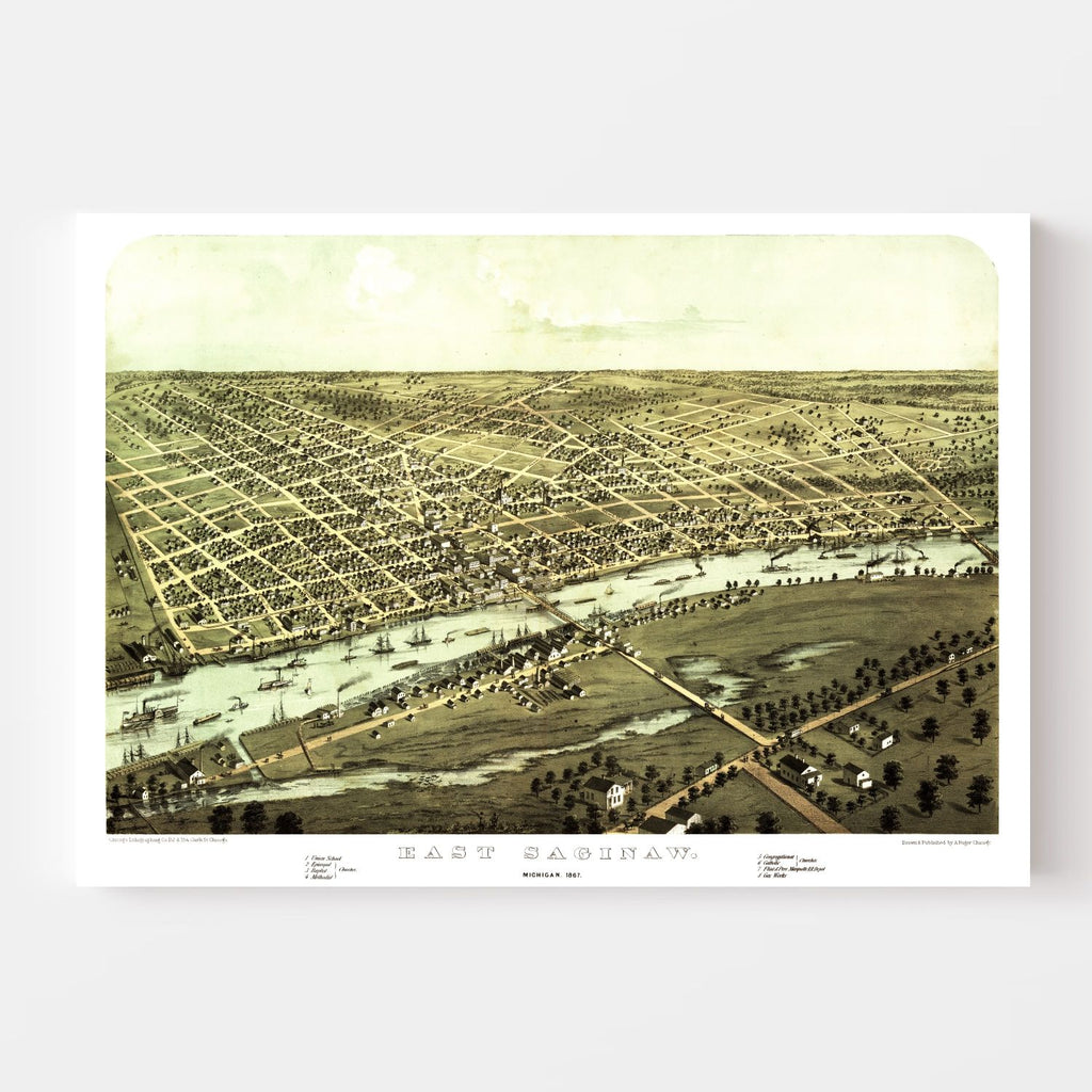 Vintage Map of Saginaw, Michigan 1867