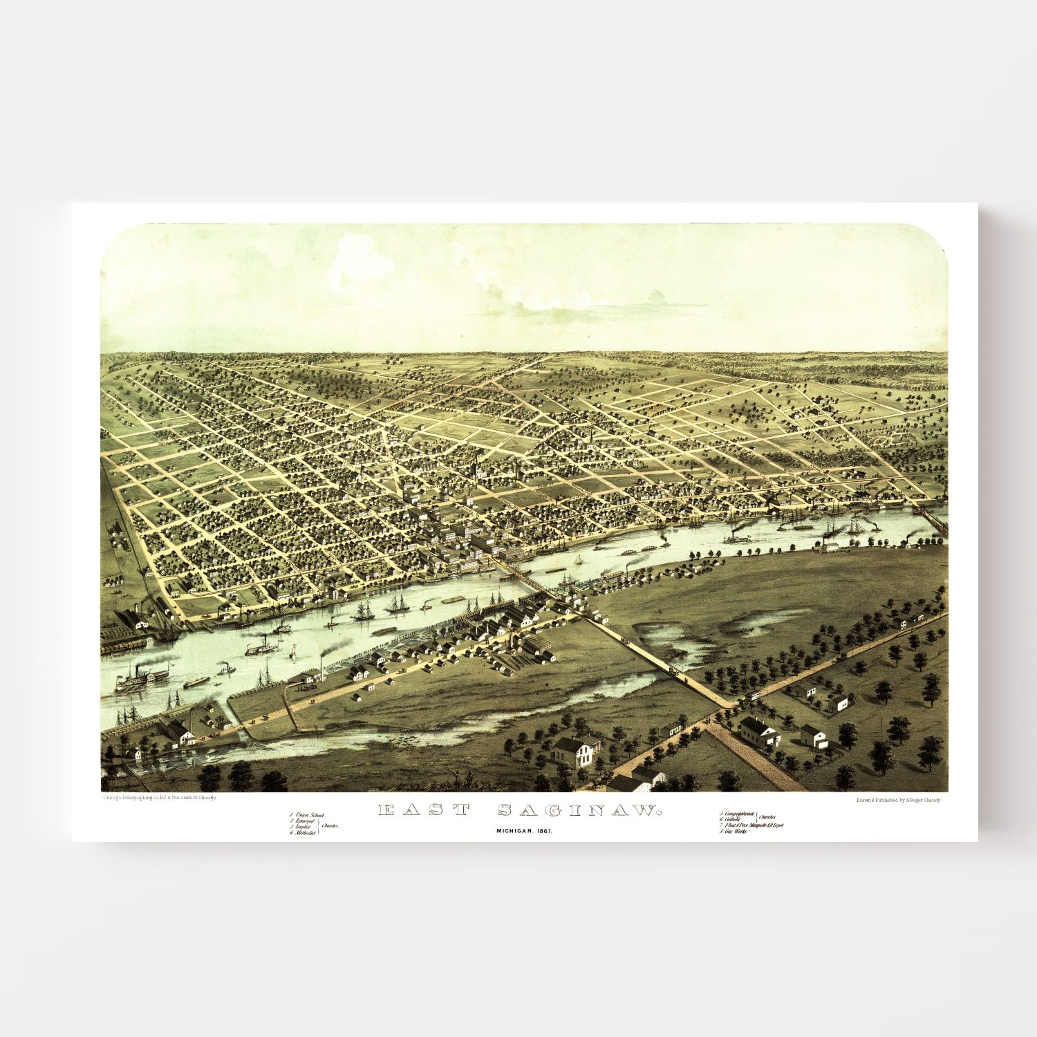 Vintage Map of Saginaw, Michigan 1867