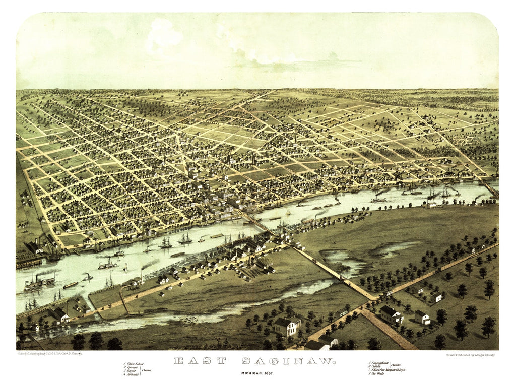 Vintage Map of Saginaw, Michigan 1867