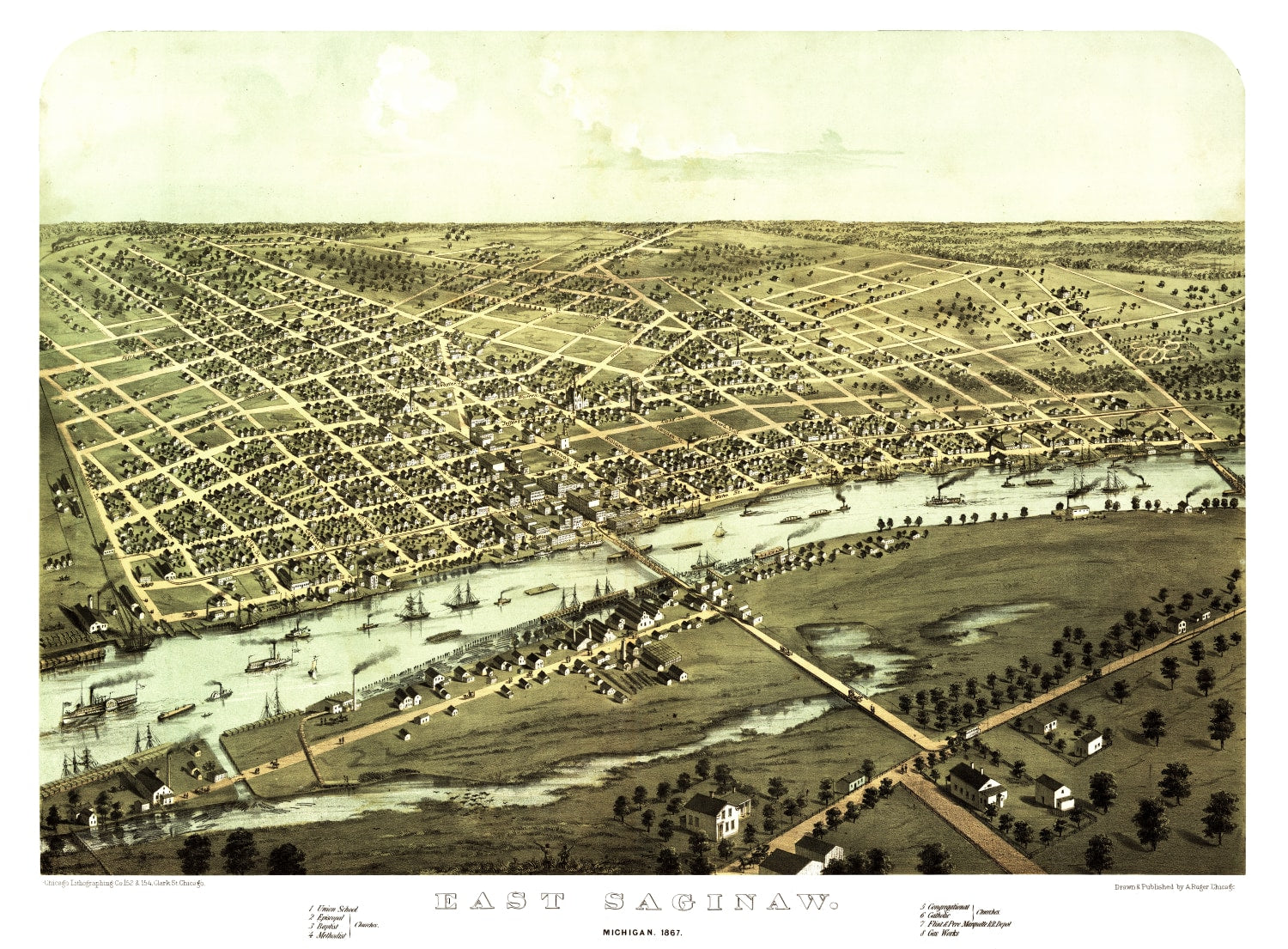 Vintage Map of Saginaw, Michigan 1867