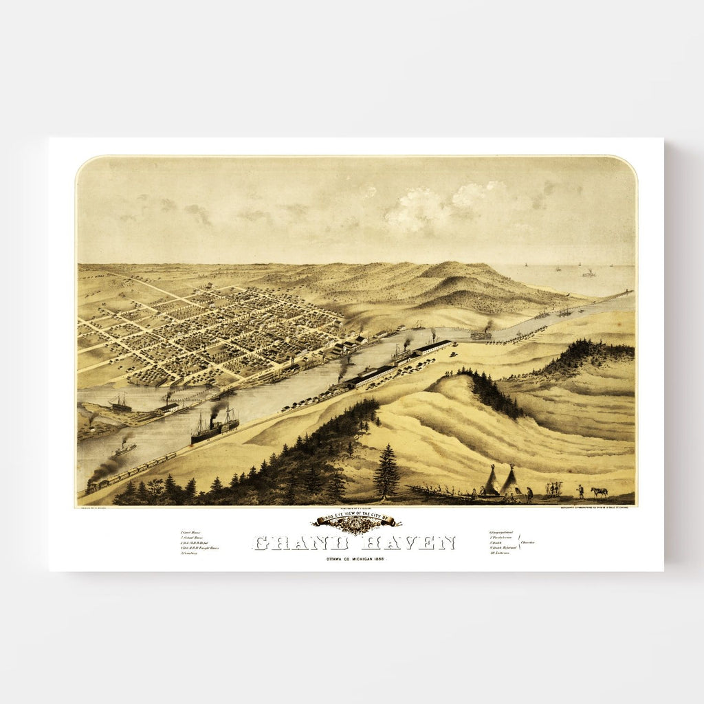 Vintage Map of Grand Haven, Michigan 1868