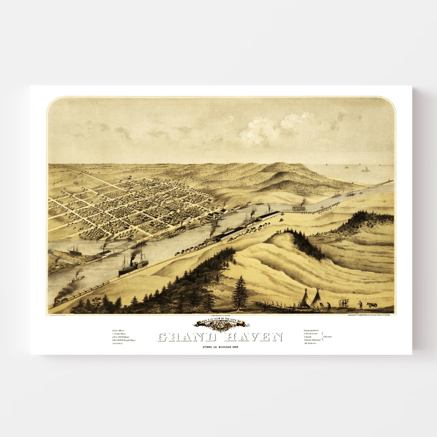 Vintage Map of Grand Haven, Michigan 1868