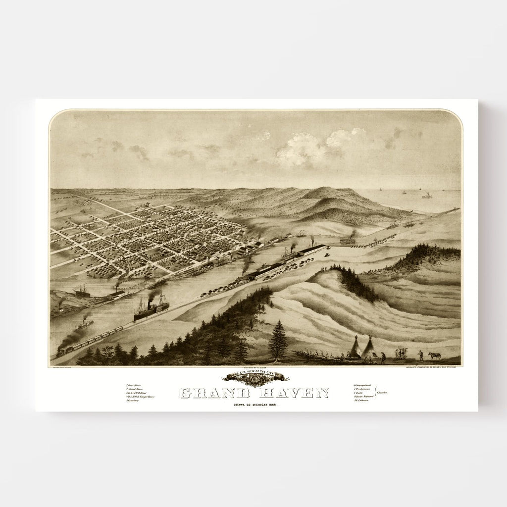Vintage Map of Grand Haven, Michigan 1868