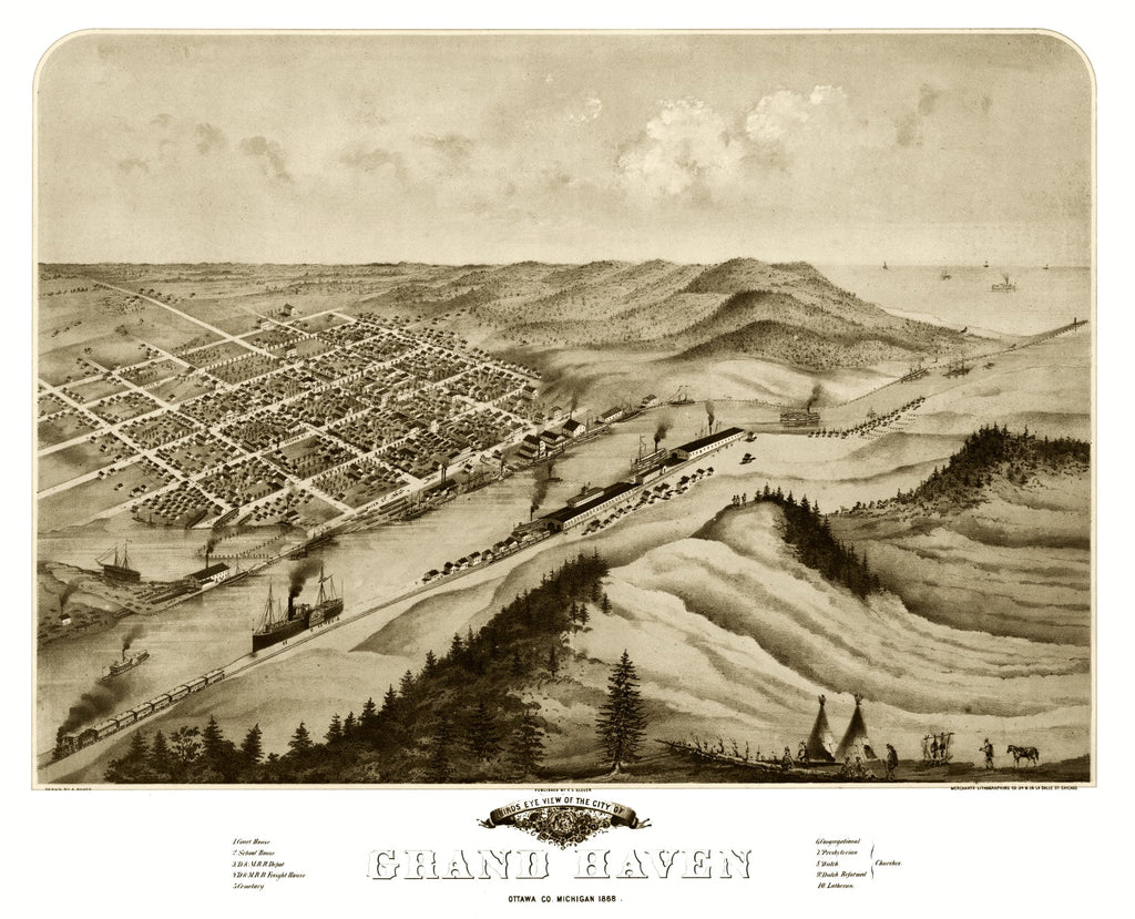 Vintage Map of Grand Haven, Michigan 1868