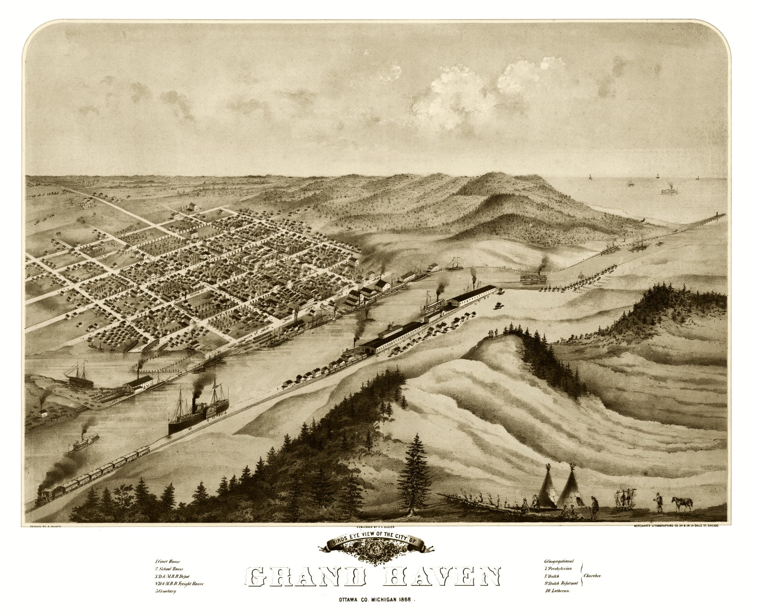 Vintage Map of Grand Haven, Michigan 1868