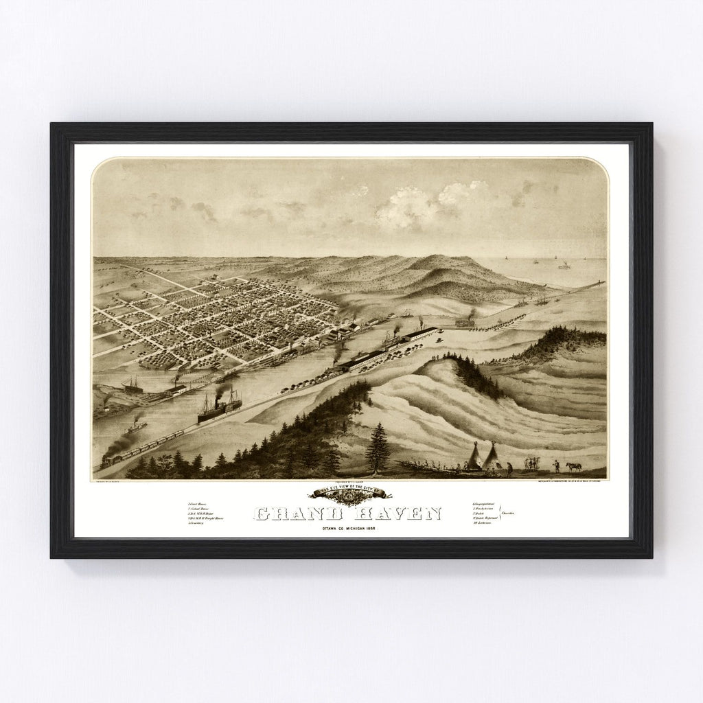 Vintage Map of Grand Haven, Michigan 1868