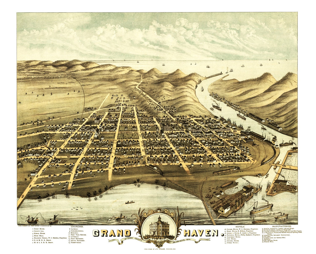 Vintage Map of Grand Haven, Michigan 1874
