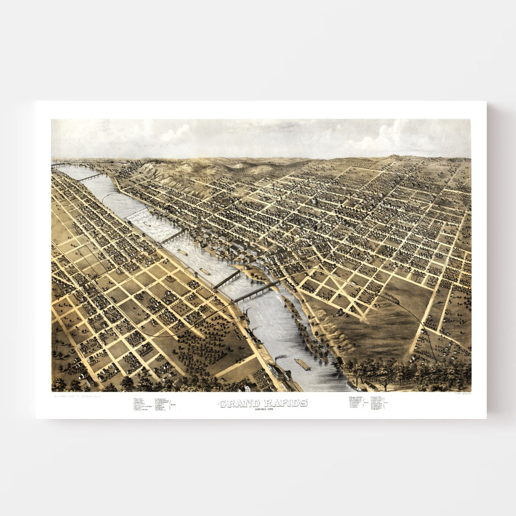 Vintage Map of Grand Rapids, Michigan 1868
