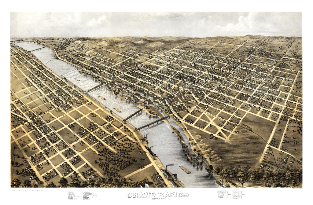 Vintage Map of Grand Rapids, Michigan 1868