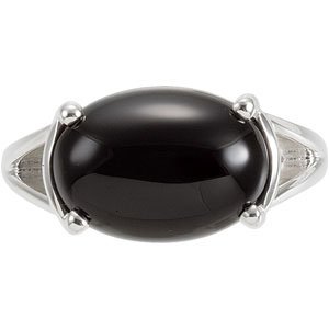 Sterling Silver Cabochon Natural Black Onyx Ring