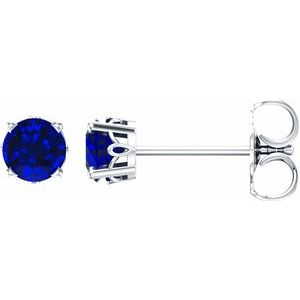 14K White Gold Lab-Grown Blue Sapphire Scroll Setting® Stud Earrings