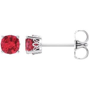 14K White Gold 4x4 mm Cushion Lab-Grown Ruby Earrings