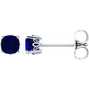 14K White Gold 4x4 mm Cushion Lab-Grown Blue Sapphire Earrings