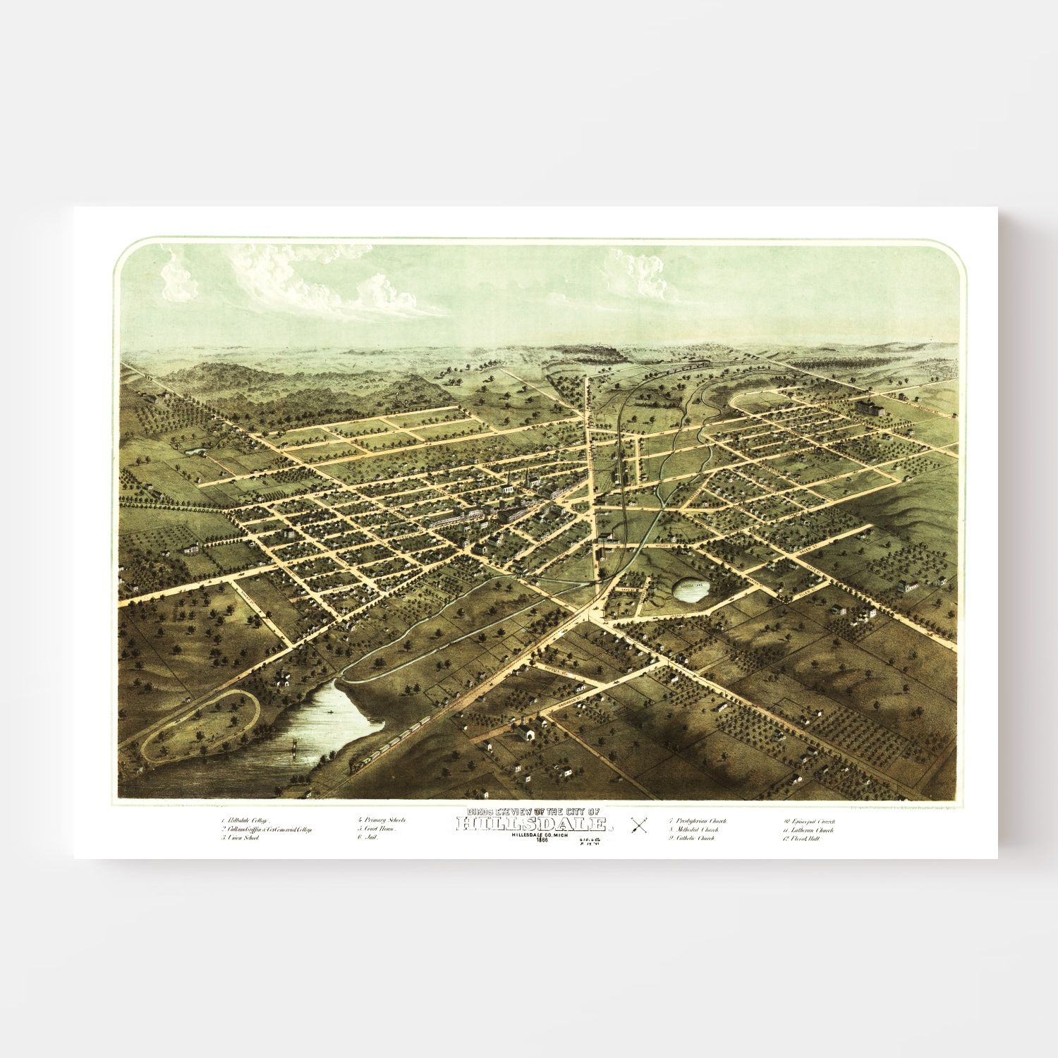 Vintage Map of Hillsdale, Michigan 1866