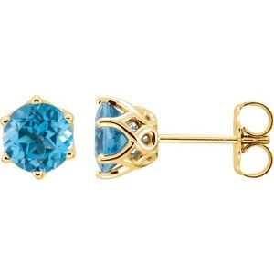 14K Yellow Gold Natural Swiss Blue Topaz Earrings