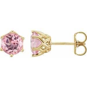 14K Yellow Gold Natural Pink Morganite Earrings