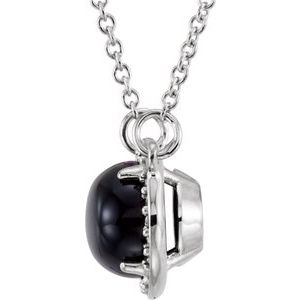 14K White Gold Natural Black Onyx & .05 CTW Natural Diamond  Halo-Style 16 1/2" Necklace