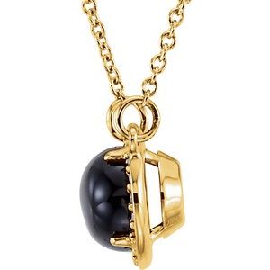 14K Yellow Gold Natural Black Onyx & .05 CTW Natural Diamond Halo-Style 16 1/2" Necklace