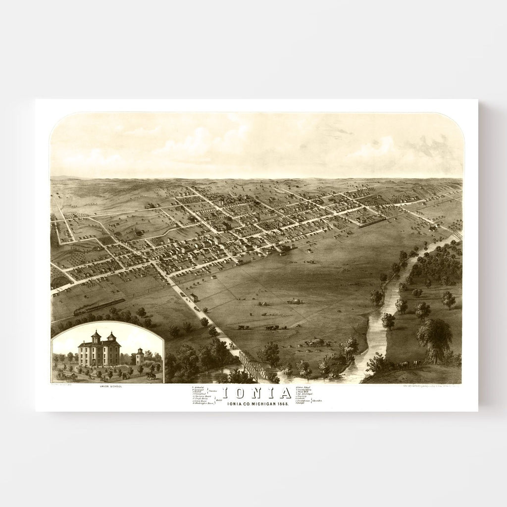 Vintage Map of Ionia, Michigan 1868