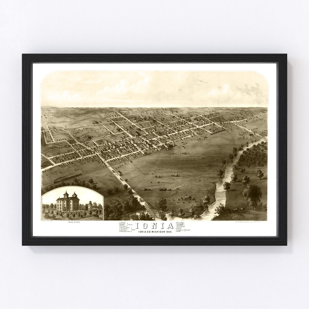 Vintage Map of Ionia, Michigan 1868