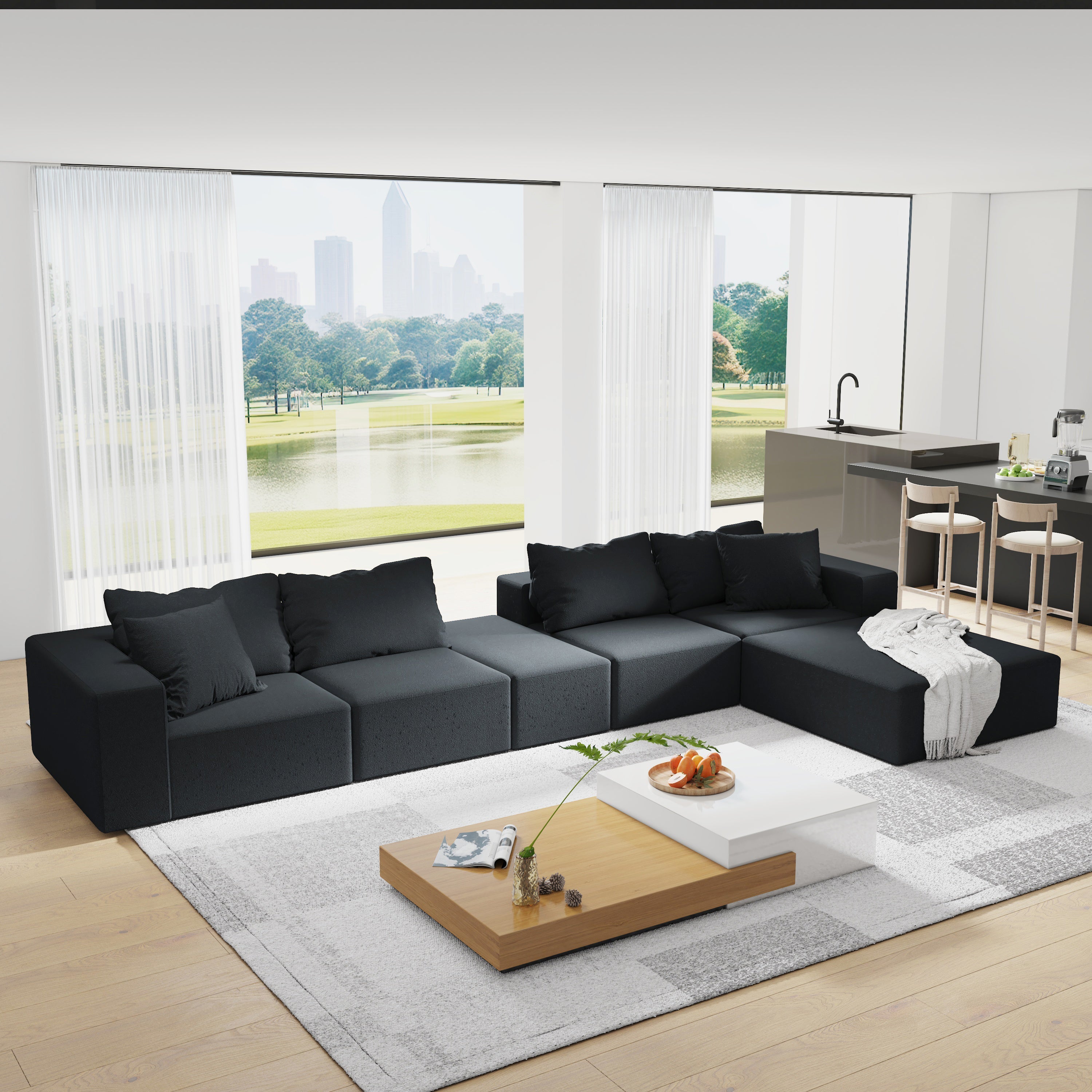 Modern Upholstered Sectional Sofa Couch Set,Modular 132' L Shaped Sectional Living Room Sofa Set With 6 Pillows,Free Combination Sofa Couch for Living Room,Bedroom