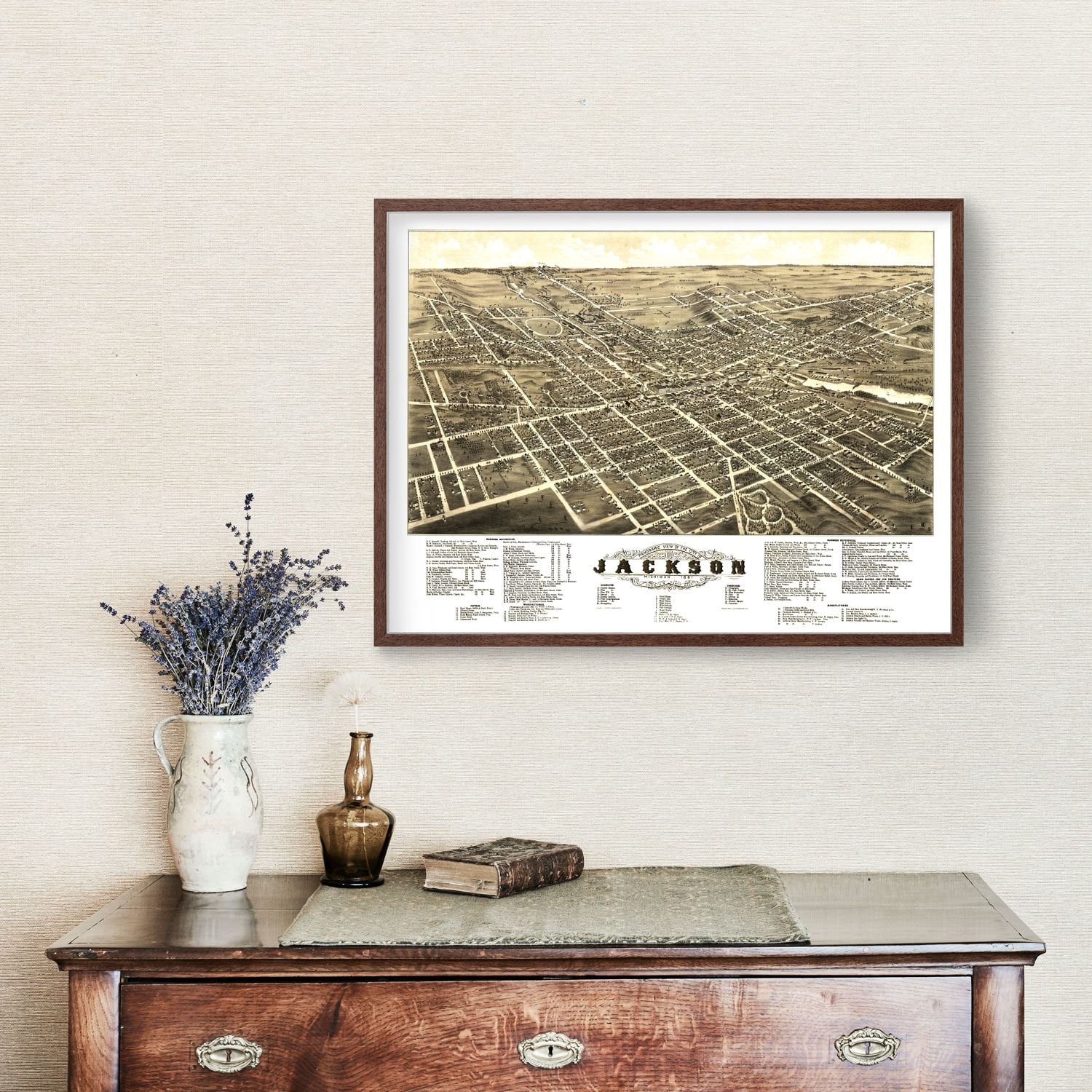 Vintage Map of Jackson, Michigan 1881