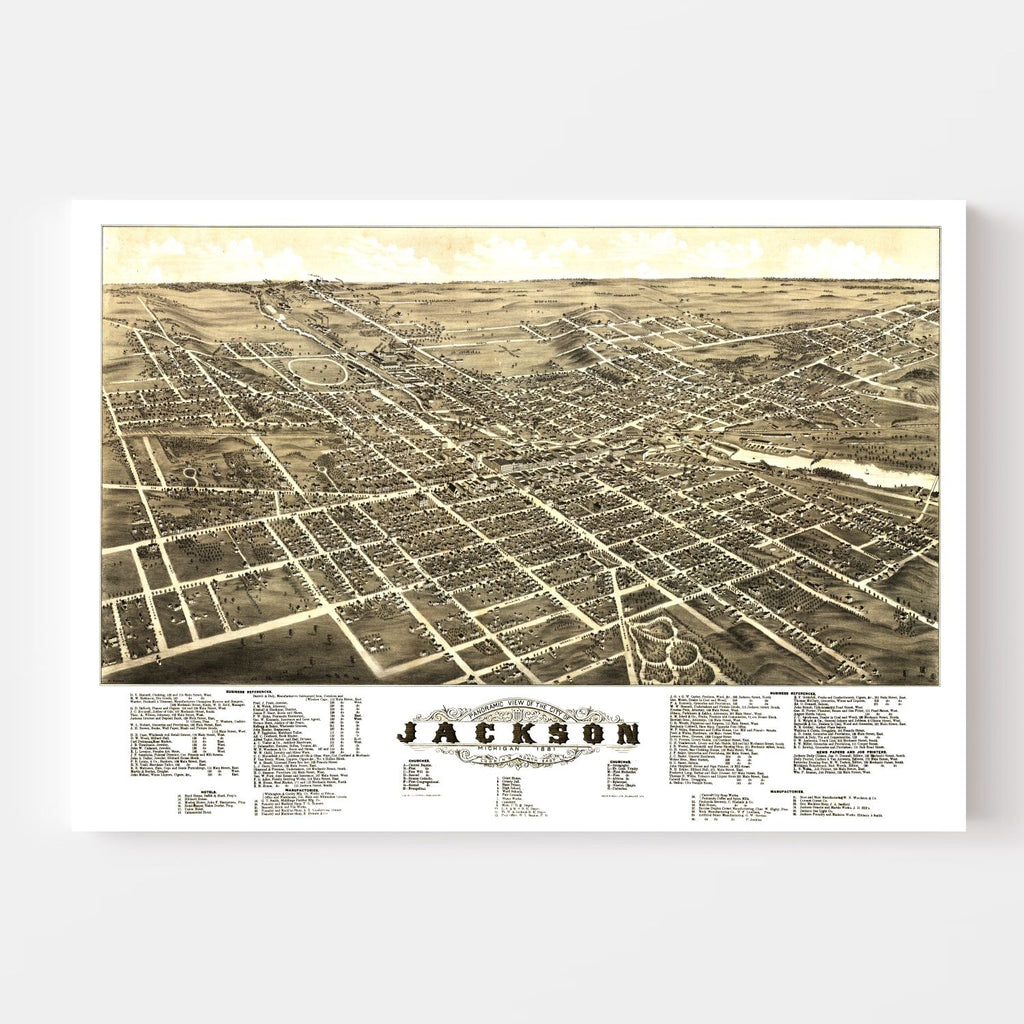 Vintage Map of Jackson, Michigan 1881