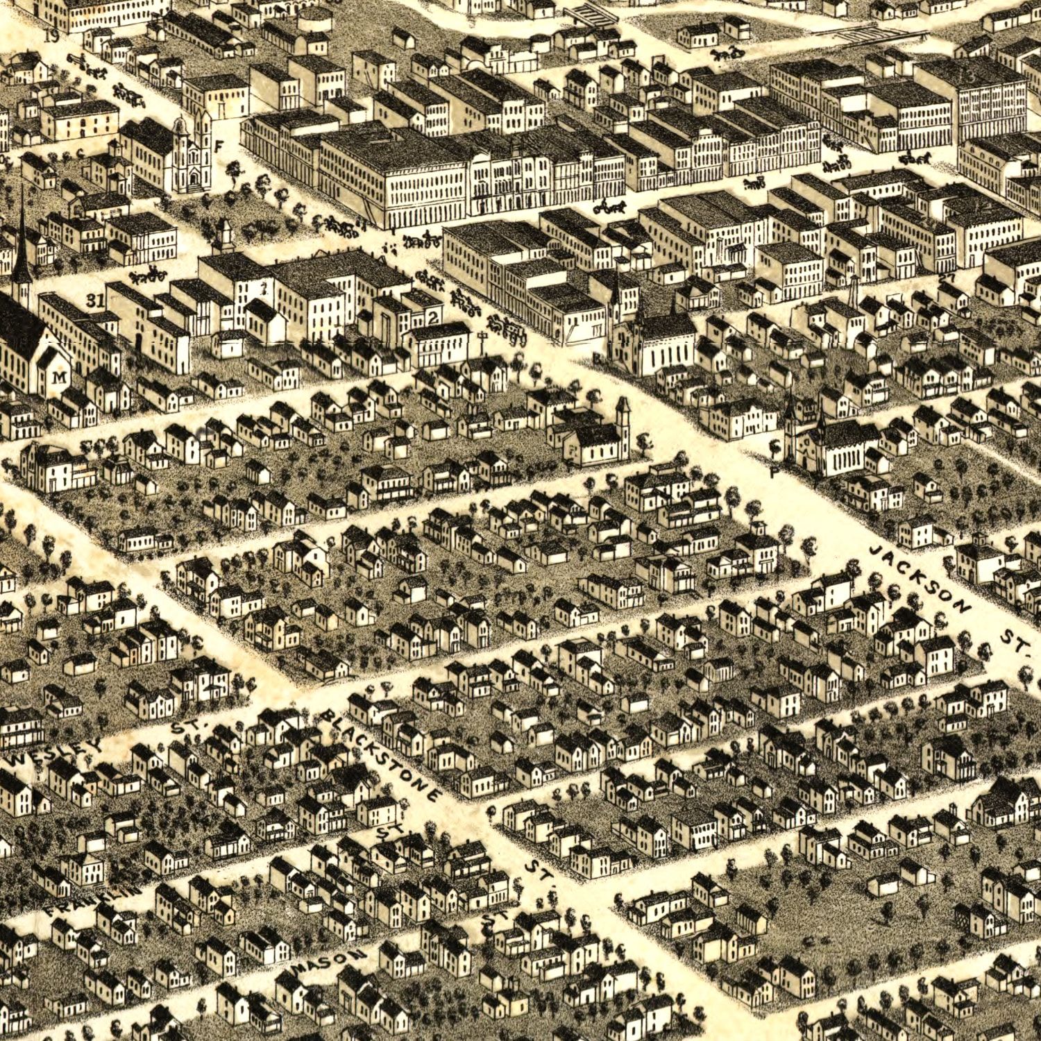 Vintage Map of Jackson, Michigan 1881