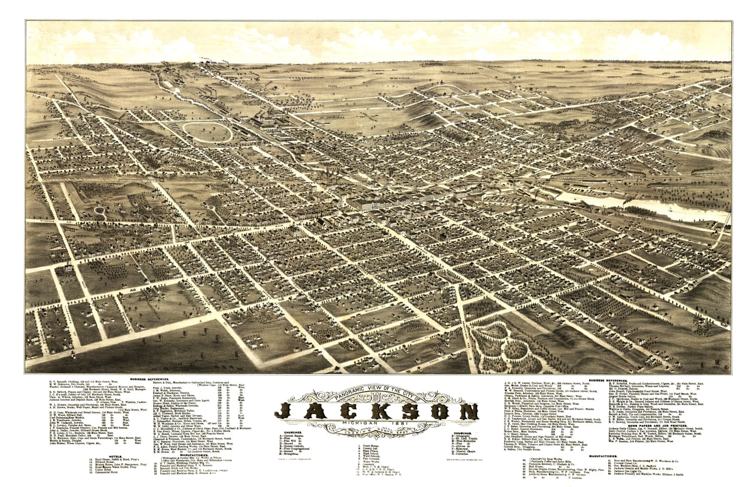 Vintage Map of Jackson, Michigan 1881