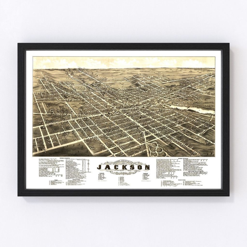 Vintage Map of Jackson, Michigan 1881