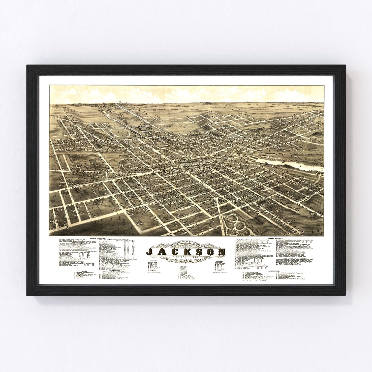 Vintage Map of Jackson, Michigan 1881