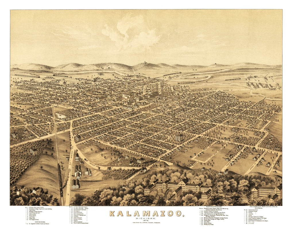 Vintage Map of Kalamazoo, Michigan 1874