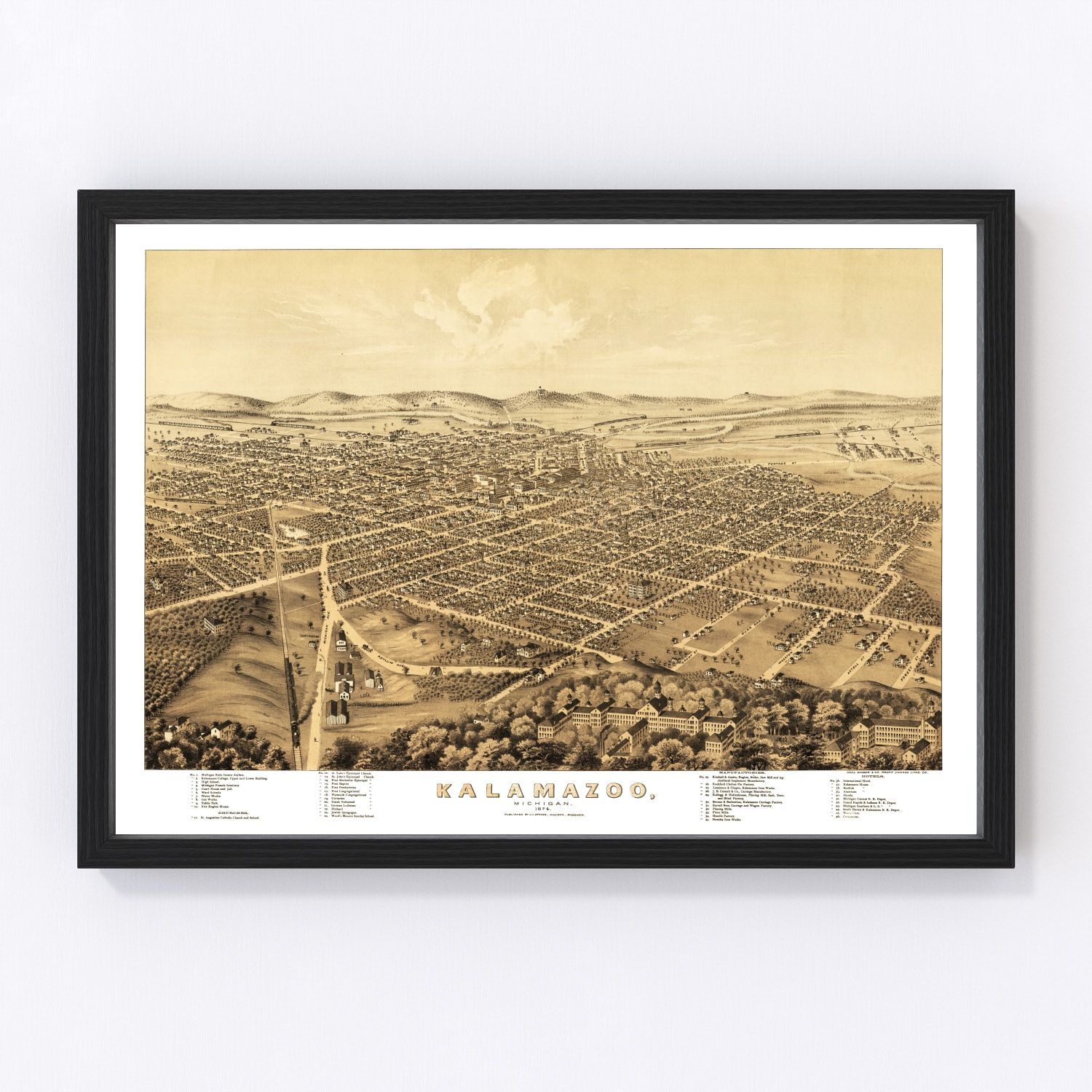 Vintage Map of Kalamazoo, Michigan 1874