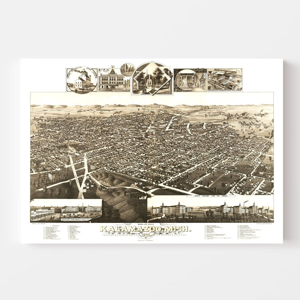 Vintage Map of Kalamazoo, Michigan 1883